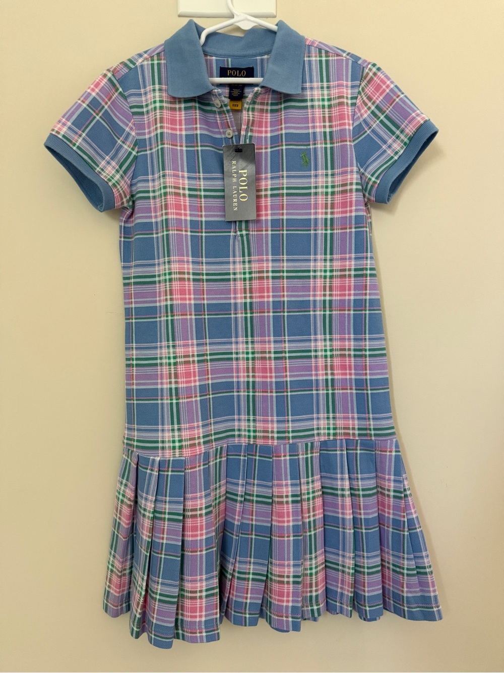 Plaid Cotton Mesh Polo Dress